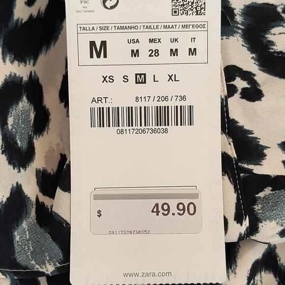 Zara Basic Leopard Print Top Women's Sz M Tan Black Layered Long Sleeve Pullover - Picture 3 of 16